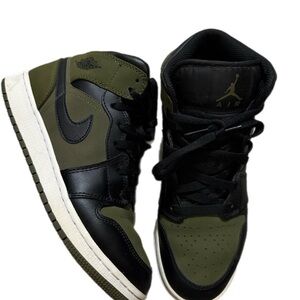 Nike Air Jordan 1 Mid 7Y Olive Green & Black Sneakers